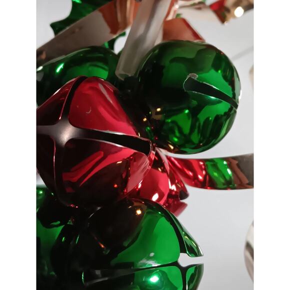 Vintage Metal Red Green Jingle Bell Wreath Christmas Wall Door Hanging 10" - Picture 10 of 12